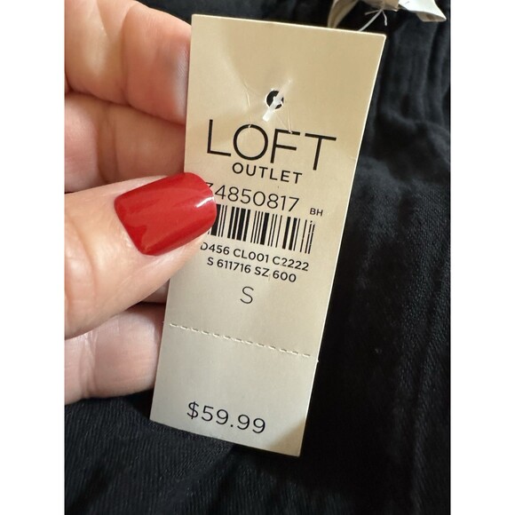 Ann Taylor LOFT Outlet Blouse Black Cotton Cropped Minimalist Neutral S New - Picture 5 of 7